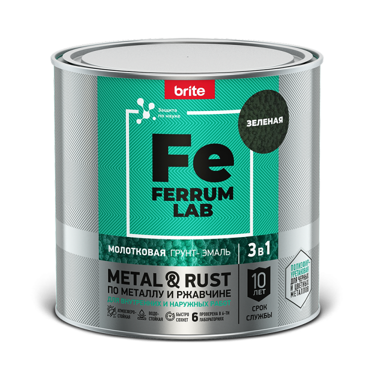 Грунт-эмаль по ржавчине 3 в 1 молотковая FERRUM LAB молотковая зеленая 5 л
