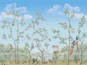 Бесшовные Eco обои Ortograf Chinoiserie 33954 Park in bloom blue Гладь ОЕ-Р2