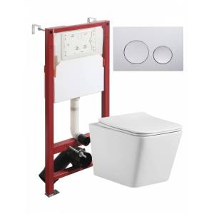 Унитаз с инсталляцией Agger ATI10150+APB100 безободковый, с крышкой-сиденьем микролифт, с кнопкой хром