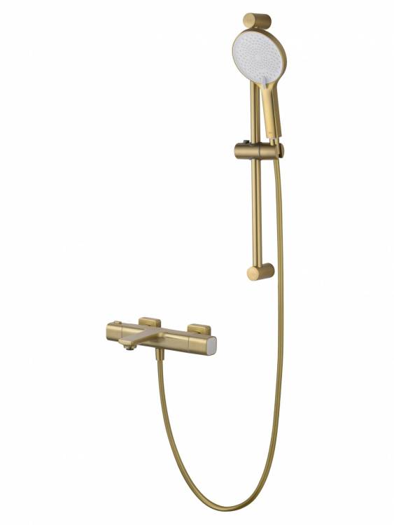 Смеситель для ванны Wonzon & Woghand WW-C2011-A-BG с душевым гарнитуром и термостатом, брашированное золото
