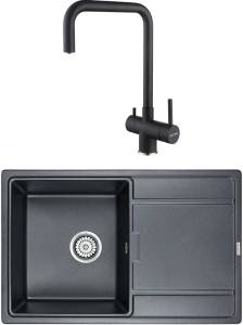 Комплект Paulmark Flugen PM217850-BLM черный металлик + Смеситель Paulmark Wetter We213030-418 для кухонной мойки, черный металлик