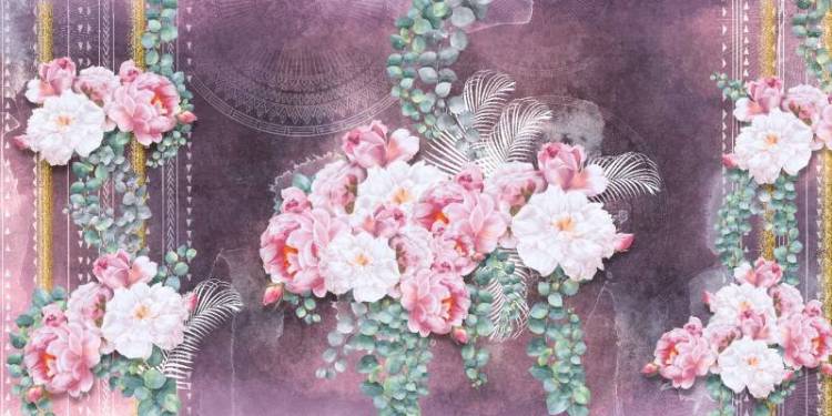 3D Фотообои Artegrafico «Орнамент с цветами фуксия» EK-009 песок