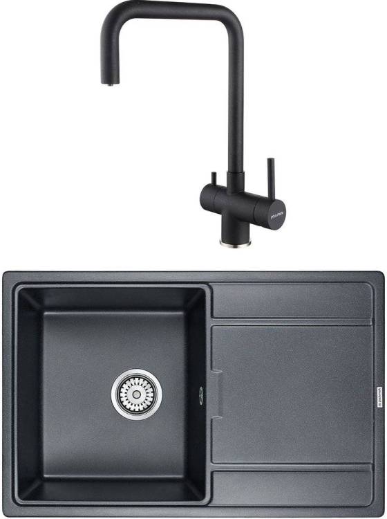 Комплект Paulmark Flugen PM217850-BLM черный металлик + Смеситель Paulmark Wetter We213030-418 для кухонной мойки, черный металлик