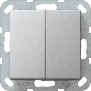 Выключатель кнопочный двухклавишный Gira System 55 10A 250V алюминий 012526