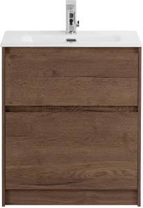 Тумба под раковину Belbagno Kraft KRAFT-600-2C-PIA-RT 60x46x83 Rovere Tabacco напольная с фрезерованными ручками по всей длине фасада с двумя выкатными ящиками