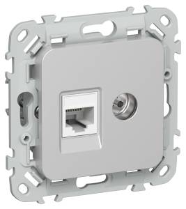 ТВ-розетка+Ethernet RJ45 IEK Flite FI-AK22-1-K47 алюминий