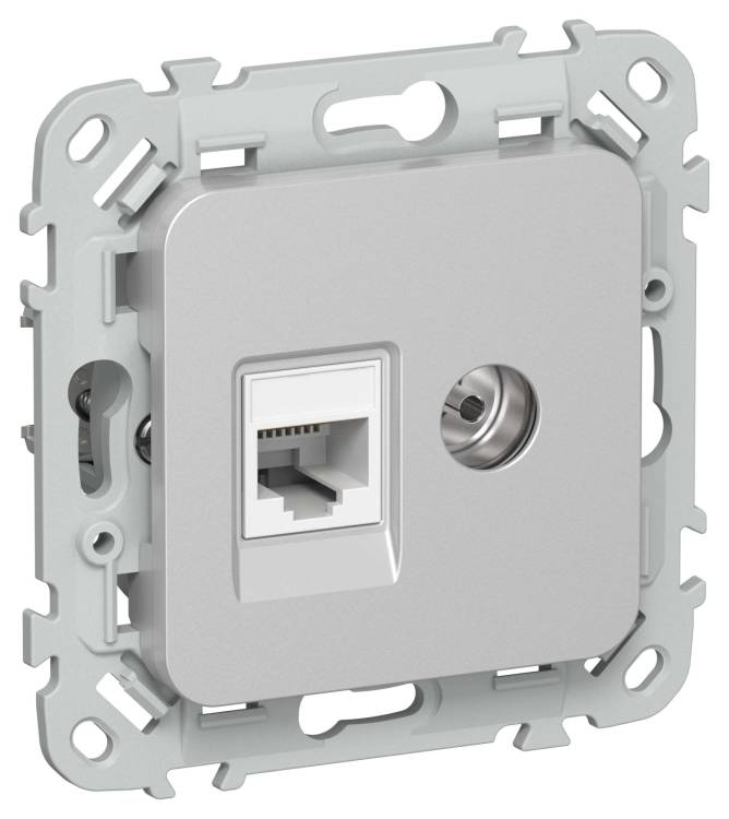 ТВ-розетка+Ethernet RJ45 IEK Flite FI-AK22-1-K47 алюминий