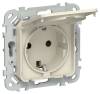 Розетка 1-местная с заземлением, шторками и крышкой IEK Flite FI-R16-16-44-K86 сливочный