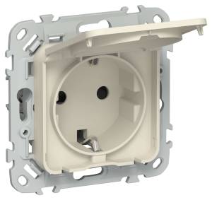 Розетка 1-местная с заземлением, шторками и крышкой IEK Flite FI-R16-16-44-K86 сливочный