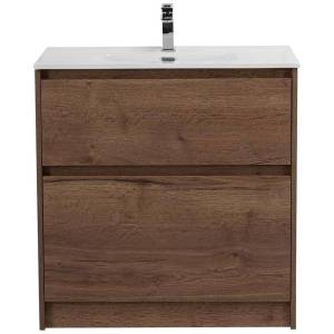 Тумба с раковиной BelBagno KRAFT39-800/390-2C-PIA-RT 80x39x83 Rovere Tabacco напольная с фрезерованными ручками по всей длине фасада с двумя выкатными ящиками
