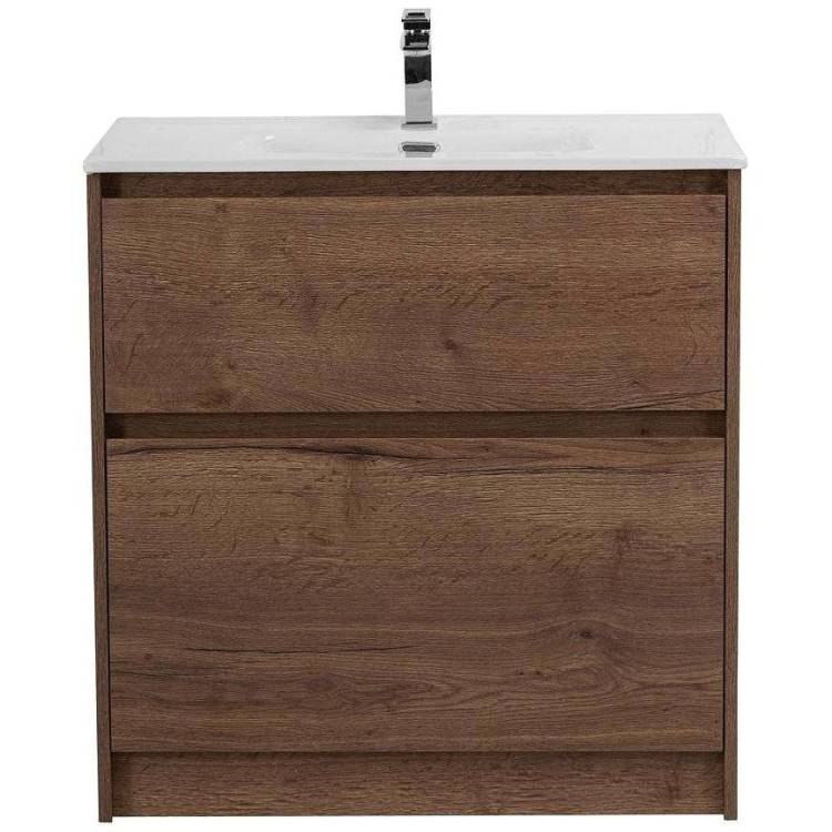 Тумба с раковиной BelBagno KRAFT39-800/390-2C-PIA-RT 80x39x83 Rovere Tabacco напольная с фрезерованными ручками по всей длине фасада с двумя выкатными ящиками