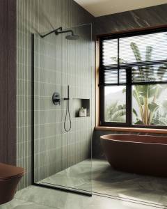 Душевая перегородка MaybahGlass MGD-695-6у 79x195, стекло прозрачное 8 мм, профиль черный