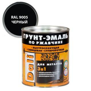 Грунт-эмаль по ржавчине 3 в 1 гладкая алкидная Dali RAL 9005 черный 2 л