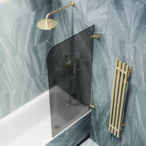 Шторка на ванну MaybahGlass MGV-654-3 70.5x140, поворотная, стекло графит 6 мм, профиль золото