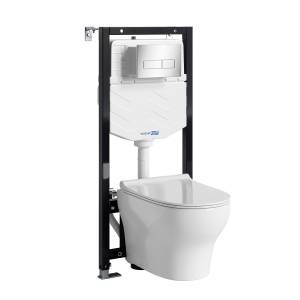 Унитаз с инсталляцией Wasserkraft Аллер (Aller) 10TLT.010.ME.CH03.H001 безободковый, сиденье микролифт, кнопка хром