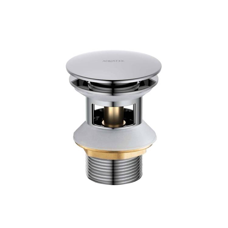 Донный клапан Aquatek AQ6002CR Push-open с переливом, крышка круглая, хром