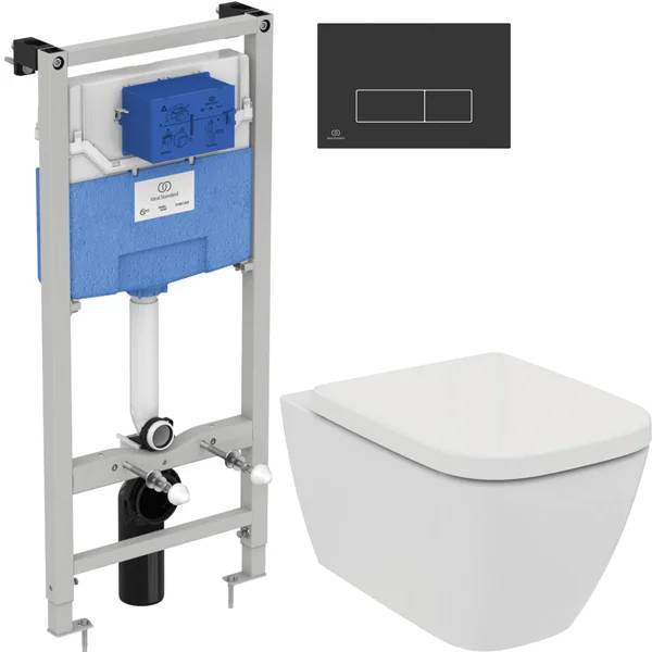 Комплект Ideal Standard Чаша для унитаза T461401 + Крышка-сиденье T468301 + Система инсталляции R020467 + Кнопка смыва R0121A6 черная