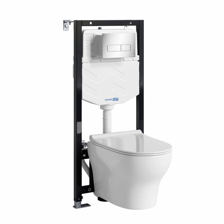 Унитаз с инсталляцией Wasserkraft Аллер (Aller) 10TLT.010.ME.CH03.H001 безободковый, сиденье микролифт, кнопка хром