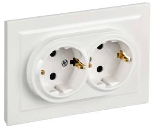 Розетка 2-местная с заземлением и шторками IEK Brite BR-R24-16-K01-F-PRO белый