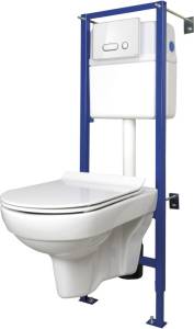 Комплект Cersanit City New Clean On унитаз + инсталляция + стеклянная кнопка смыва