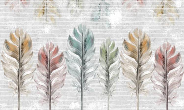 3D Фотообои Artegrafico «Разноцветные перья» MN-001 песок