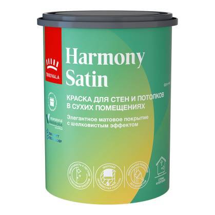 Краска для стен и потолков Tikkivala Harmony Satin матовая база C 0.9 л