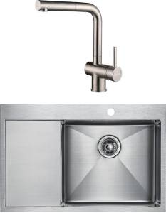 Комплект Paulmark Elde PM807851-BSR брашированная нержавеющая сталь + Смеситель Paulmark Dosse Do214418-SS для кухонной мойки