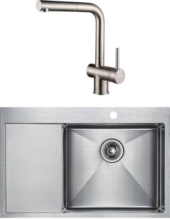 Комплект Paulmark Elde PM807851-BSR брашированная нержавеющая сталь + Смеситель Paulmark Dosse Do214418-SS для кухонной мойки