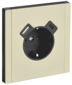 Розетка 1-местная с заземлением, шторками и USB Type A+С IEK Forte&Piano FP-R14-16-U22-018-M-K41 серый сланец