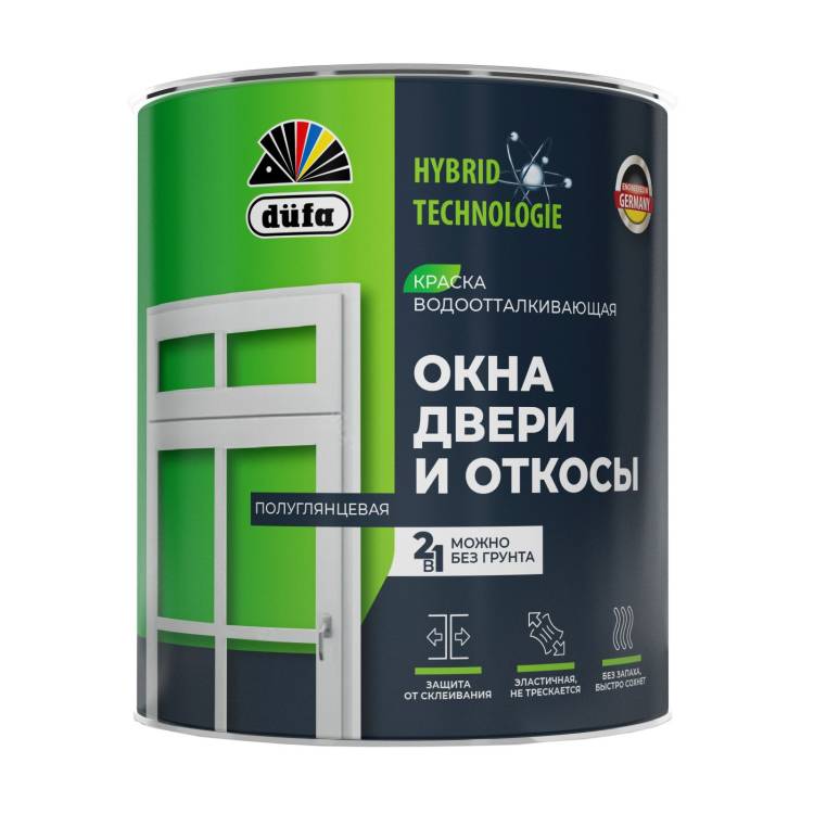 Эмаль акриловая Dufa Для Окон, Дверей и Откосов полуглянцевая белая 0.75 л