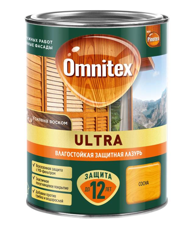 Пропитка декоративная для защиты древесины Omnitex Ultra AWB полуглянцевая сосна 0.9 л