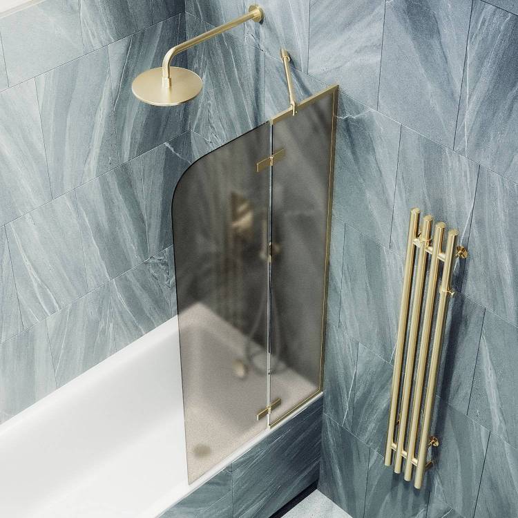 Шторка на ванну MaybahGlass MGV-917-3 99x140, поворотная, стекло бронза матовая 6 мм, профиль золото