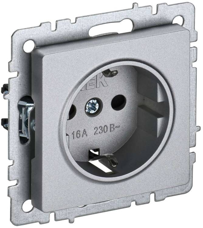 Розетка 1-местная с заземлением IEK Brite BR-R11-16-K47 алюминий
