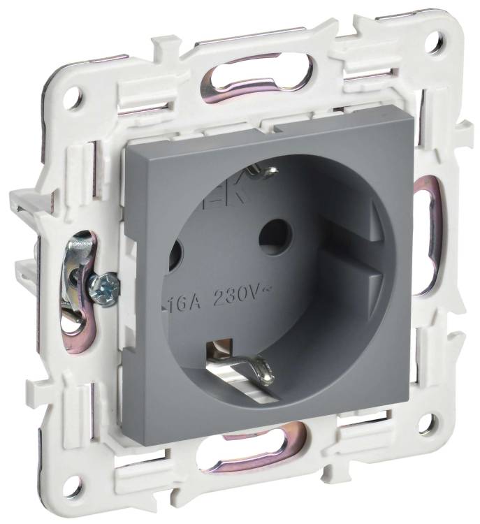 Розетка 1-местная с заземлением и шторками IEK Skandy SK-R14-16-K03 серый
