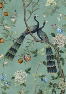 Бесшовные Eco обои Ortograf Flora 31260 Two peacocks dark green Жемчуг ОЕ-Р3