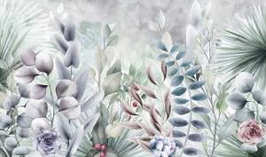 3D Фотообои Artegrafico «Цветочный букет с тропическими листьями» FS-006 песок