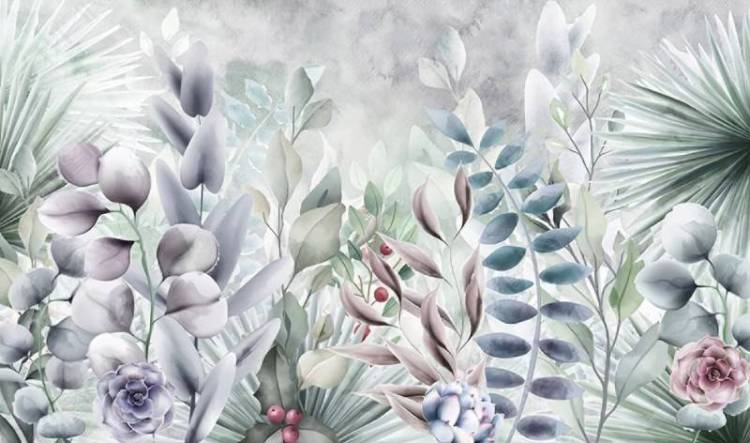 3D Фотообои Artegrafico «Цветочный букет с тропическими листьями» FS-006 песок