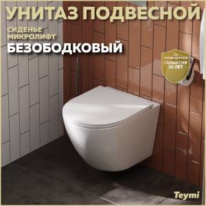 Унитаз подвесной Teymi Lina S T40102 безободковый, с сиденьем микролифт, белый