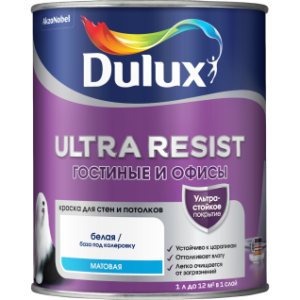 Краска интерьерная ультрастойкая Dulux Ultra Resist Гостиные и Офисы матовая база BW 1 л