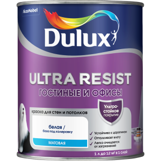 Краска интерьерная ультрастойкая Dulux Ultra Resist Гостиные и Офисы матовая база BW 1 л