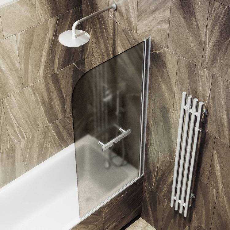 Шторка на ванну MaybahGlass MGV-790-5 80x140, поворотная, стекло бронза матовая 6 мм, профиль хром матовый, с полотенцедержателем