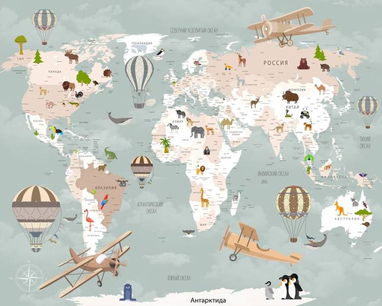 3D Фотообои Artegrafico «Карта для детской с самолетами» KID-152 акварель