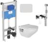 Комплект Унитаз подвесной Bien Ion безободковый + Система инсталляции для унитазов ProSys + Кнопка смыва белая + Гигиенический душ