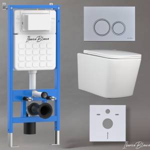 Унитаз с инсталляцией Iberica Blanca Toledo Alto IB001.TLA.231.824 безободковый, с крышкой-сиденьем микролифт, с кнопкой матовый хром