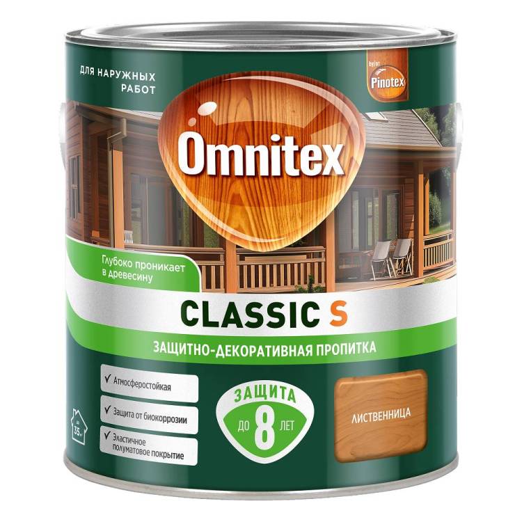 Пропитка декоративная для защиты древесины Omnitex Classic S лиственница 2.5 л