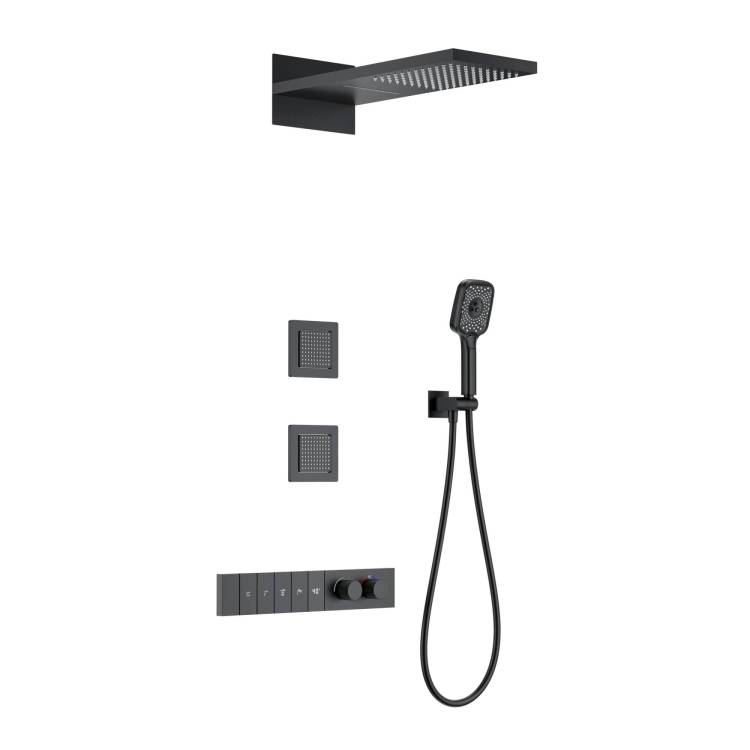 Душевой комплект Wonzon & Woghand WW-D4538-A-MB черный, с термостатом