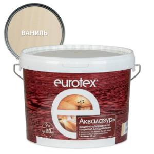 Лак защитно-декоративный для дерева EUROTEX Аквалазурь акриловый лессирующий ваниль 9 л