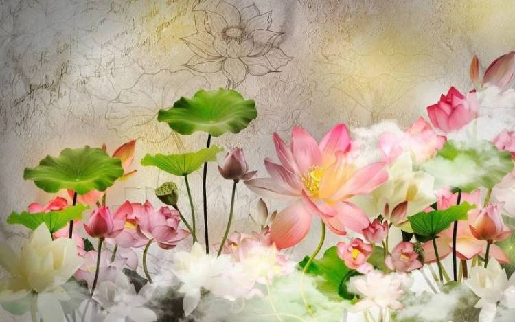 3D Фотообои Artegrafico «Розовые лотосы в дымке» TP-024 песок