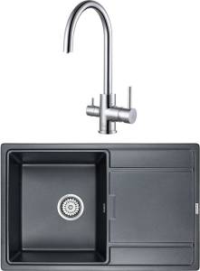 Комплект Paulmark Flugen PM217850-BLM черный металлик + Смеситель Paulmark Essen Es213211-CR для кухонной мойки, хром