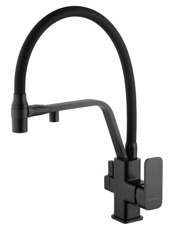 Смеситель для кухни Wonzon & Woghand WW-88458013-MB с гибким изливом и подключением фильтра, черный матовый